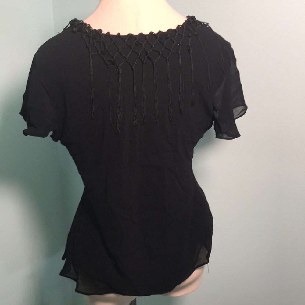 Lola P black v neck tassel shirt sleeve blouse size XL - Picture 3 of 5